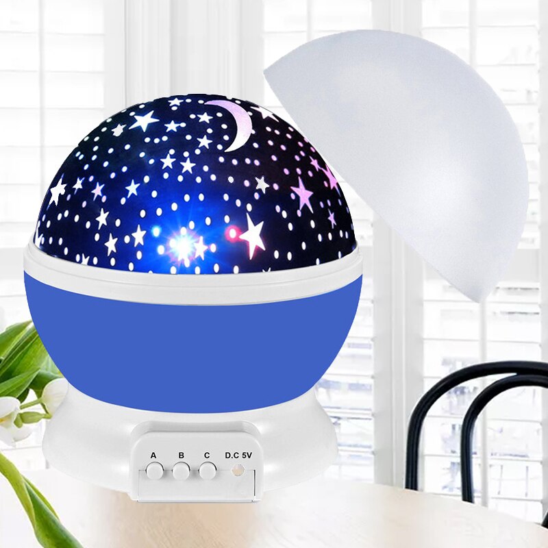 Star Sky Projector Led Galaxy Nachtlampje Sterrenhemel Verlichting Roterende Ster Maan Nacht Lamp Batterij Decoratie Voor Thuis Baby: Blue