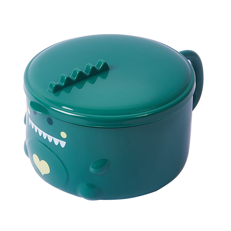 Bol à nouilles Ramen dinosaure Kawaii, bol à salade de fruits avec couvercle en acier inoxydable: green