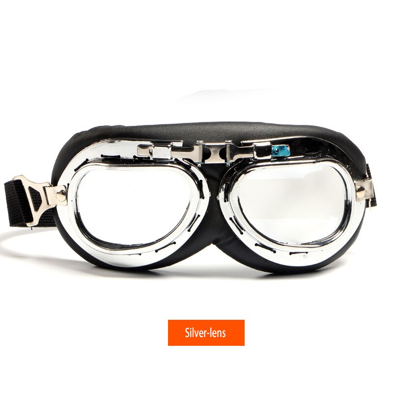 Vintage Moto Classic Motocross Goggles Retro Motorcycle Goggles Glasses for Harley Pilot Steampunk MX ATV Bike: Silver
