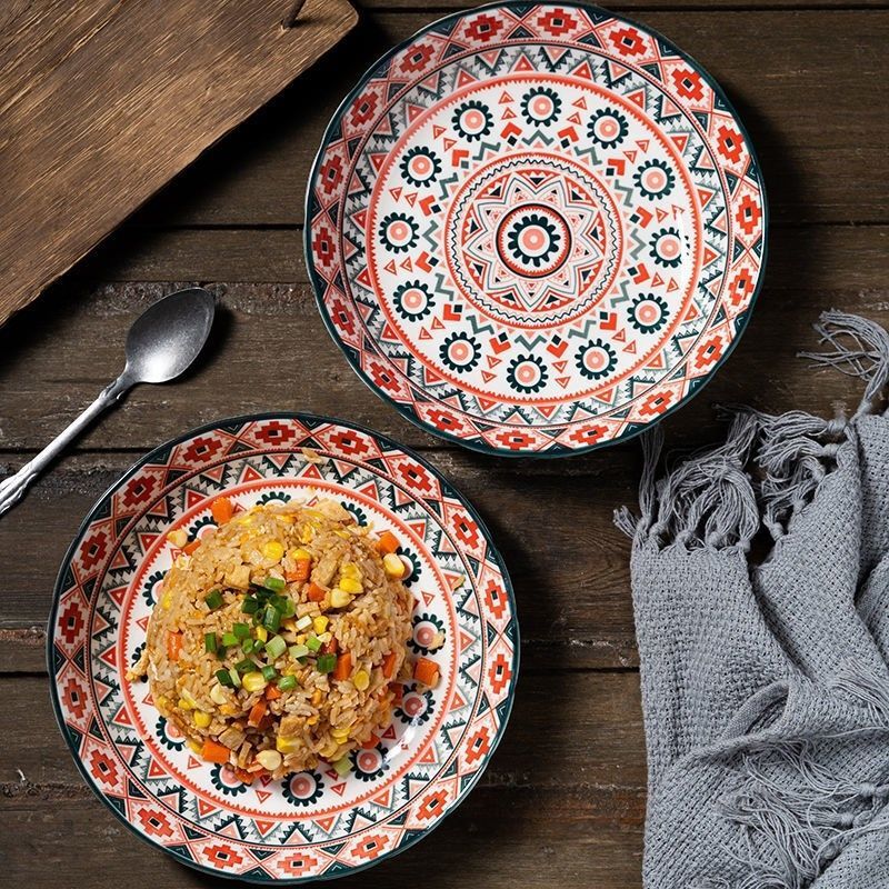 Platos bohemios de hueso de China, vajilla japonesa, juegos de platos para servir, platos de flores, juego de cena, comida, cocina moderna, comedor