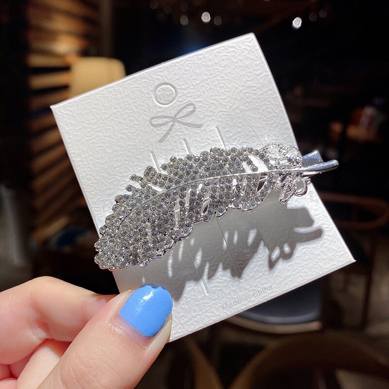 Luxe kristallen haarspelden vintage legering geometrische pony clips gouden haarspeld bruiloft haar sieraden accessoires minnaar ins hoofddeksels: Zilveren bladeren