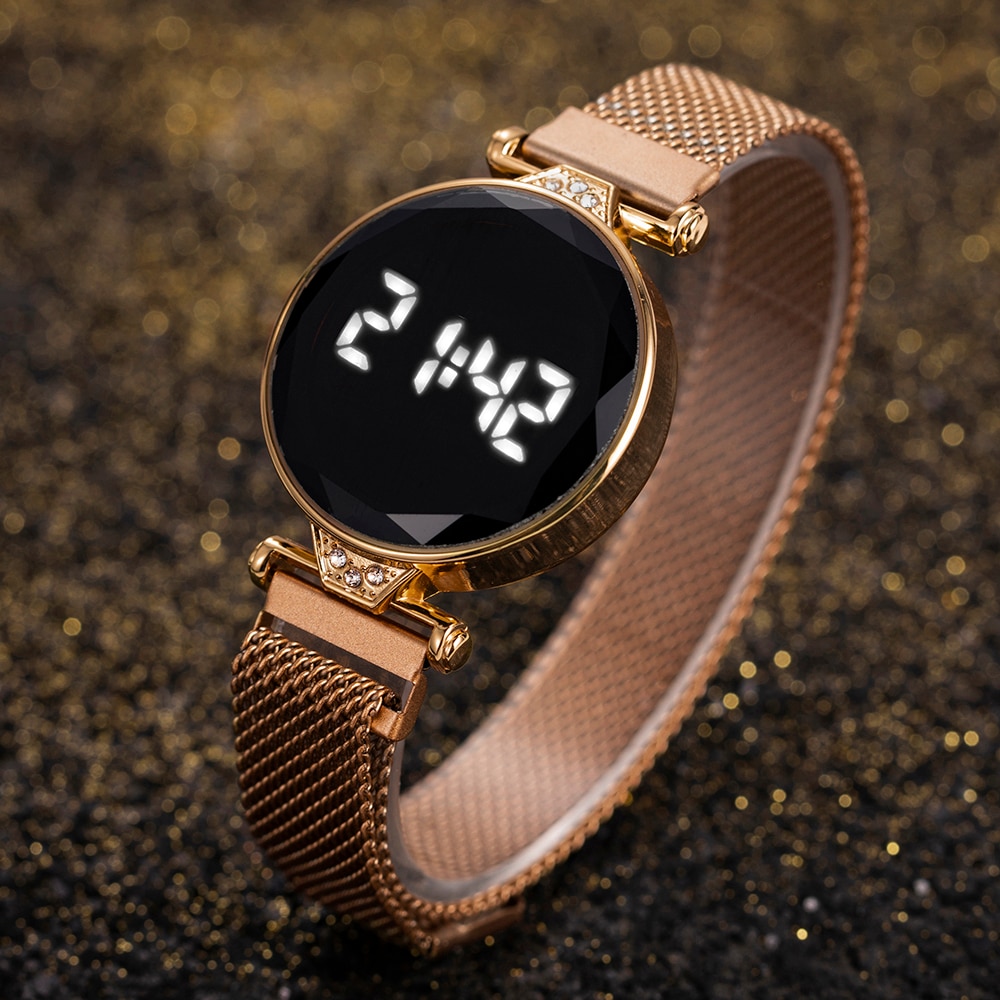 Montre-Bracelet magnétique milanaise pour femmes, montre-Bracelet de Sport numérique LED, horloge électronique pour dames et filles