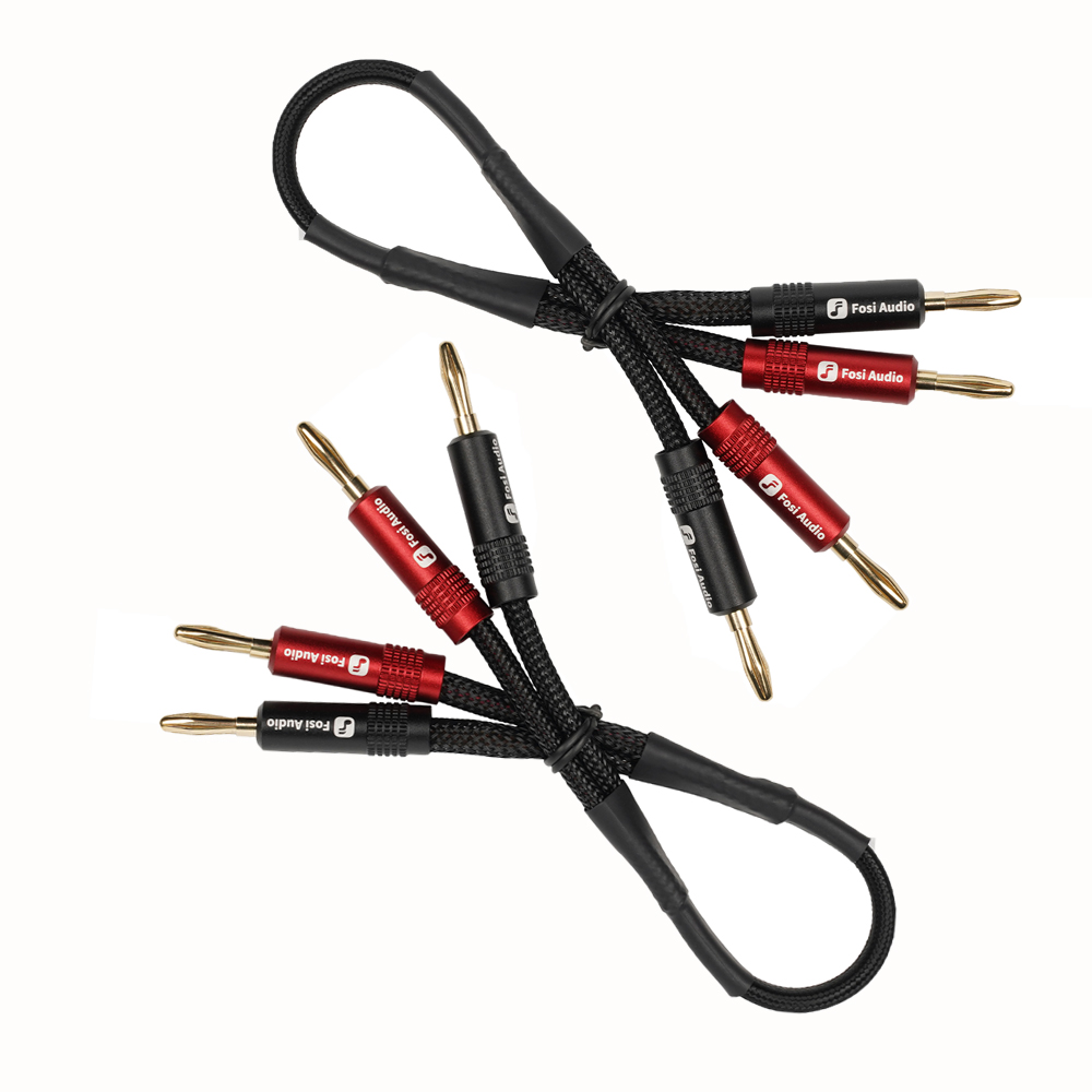Kabel Głośnikowy Fosi Audio Nylonowy Pleciony - Pozłacane Wtyki Bananowe - 1,8 m + 0,3 m: Złoty