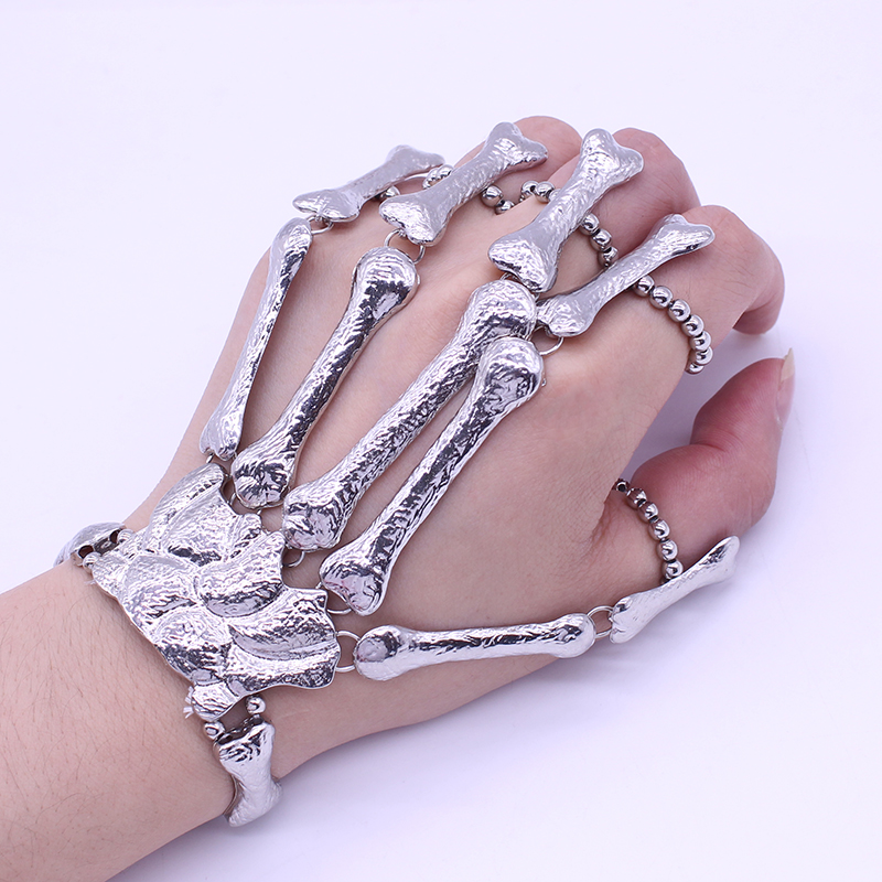 Nachtclub Gothic Punk Schedel Vinger Armbanden Voor Vrouwen Skelet Bone Hand Armbanden Bangles Kerst Halloween