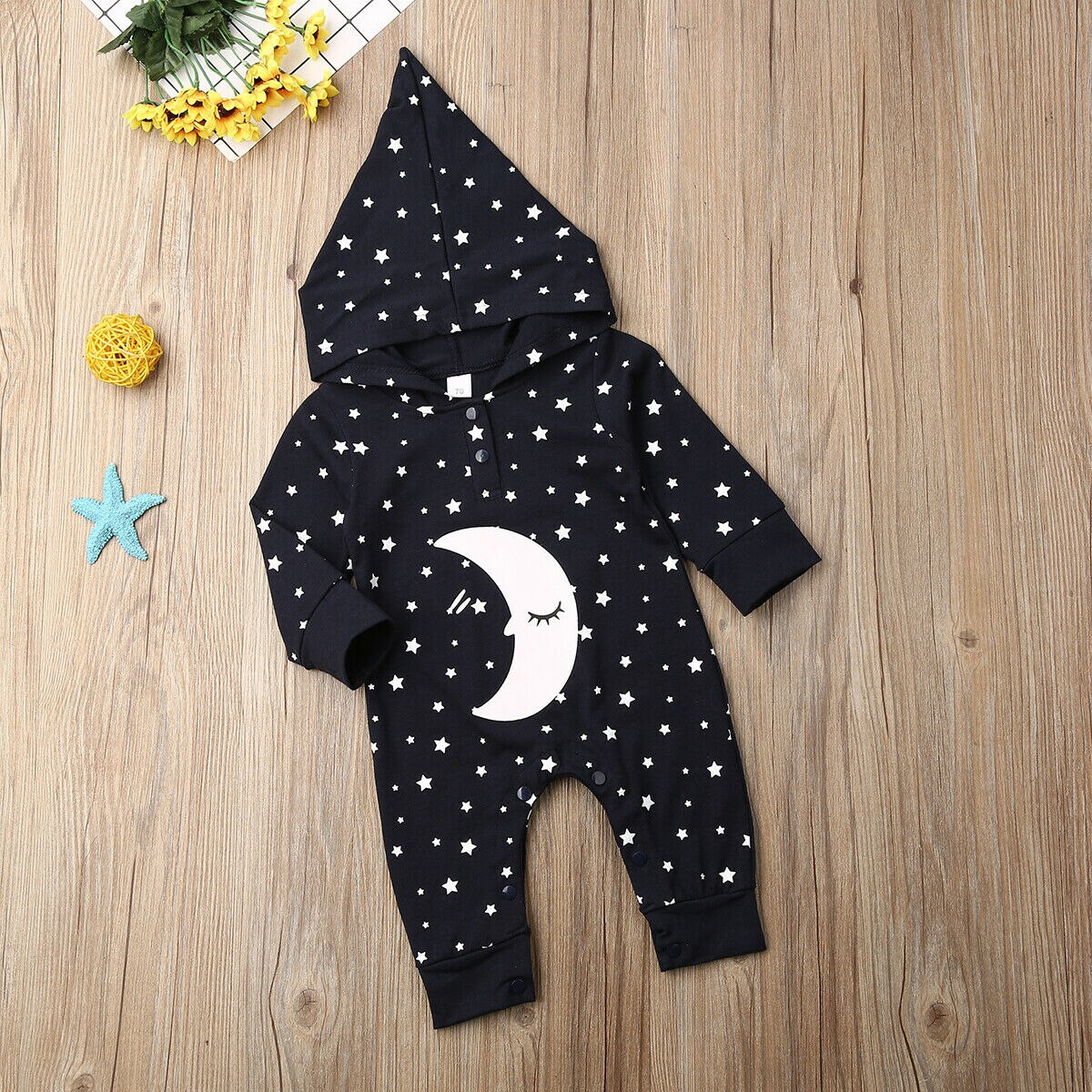0-18M Toddler Baby Girls Boy Rompers Moon Hooded Jumpsuit Romper Autumn Winter Warm Clothes