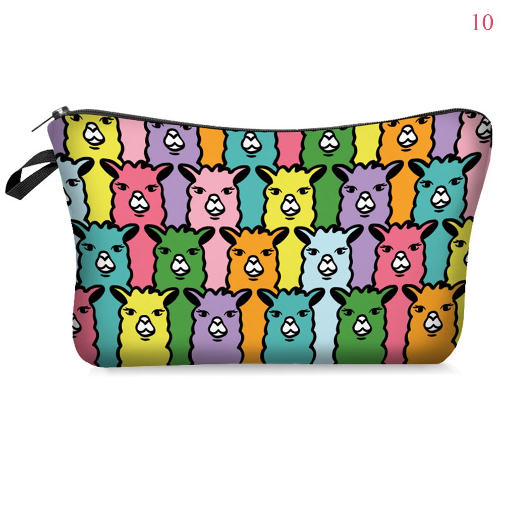 Saco cosmético à prova dwaterproof água impressão folha de alpaca saco de toalete para viagens organizador maquiagem beleza bolsa feminina zíper bolsa: 10