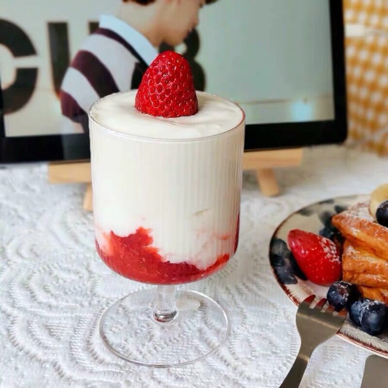 Netto Rode Ijs Cup Hoge Waarde Streep Glas Sap Drinken Beker Yoghurt Pudding Beker Ijs Cup