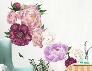 Autocollant mural pour pépinière en Rose de pivoine, autocollant décoratif pour chambre d'enfant, décoration pour la maison, amovible et étanche