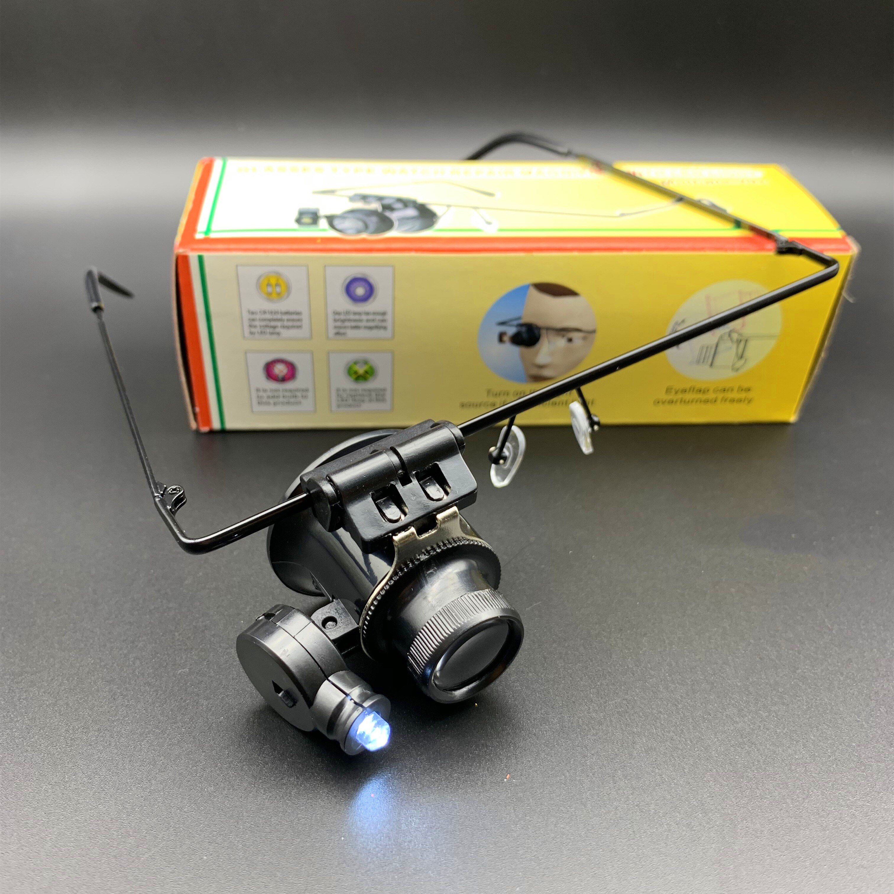 20X Bril Type Double Eye Verrekijker Vergrootglas Horloge Reparatie Tool Vergrootglas met Twee Verstelbare LED Verlichting Kenmerken: F