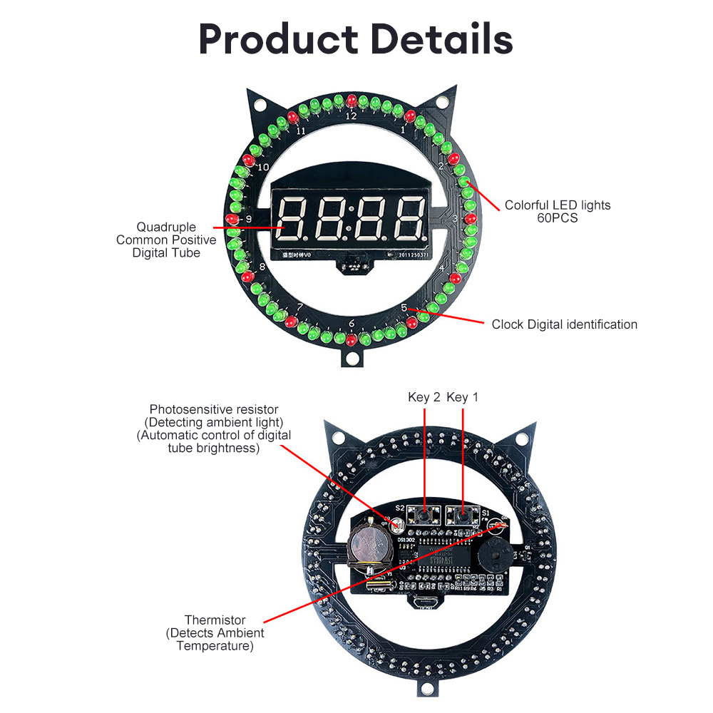 LED Fun Réveil DIY Électronique À Souder Kit Multi-fonction Horloge Lumière Contrôle Température Assemblée Kit De Soudage