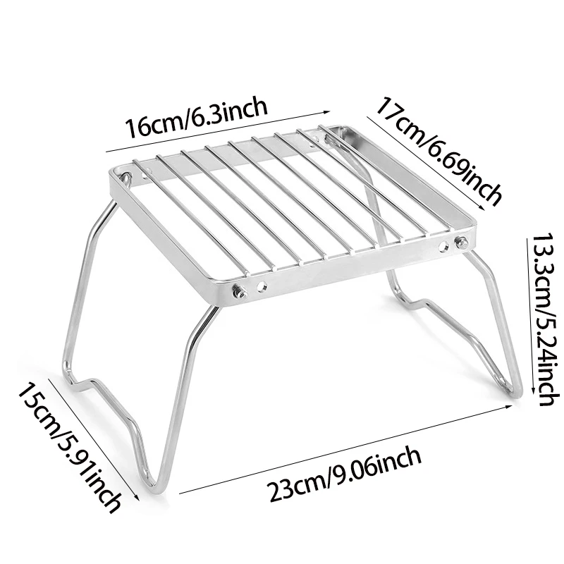 Multifunction Folding Campfire Grill Stand Tourism Portable Camping Grill Grate Outdoor Cookware BBQ Rack Gas Stove Bracket: Silver