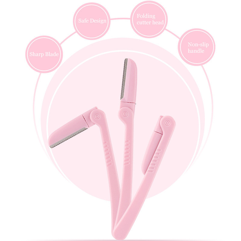 3 stks/set Roze Opvouwbare Wenkbrauw Trimmer Okselhaar Scheermes Schoonheid Gezicht Eye Brow Shaper Scheerapparaat Roestvrijstalen Messen Makeup Tools