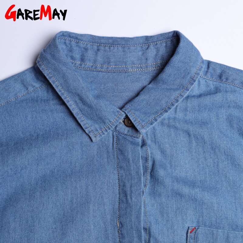 Camisa de manga larga de las mujeres de mezclilla de talla grande otoño camisa de mujer femenina camisas otoño mujeres ropa mujeres camisa Jeans GAREMAY