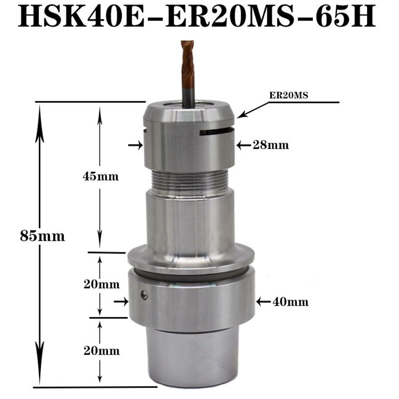 HSK32E HSK40E HSK50E ER16 ER20 50 60 65 70MS collet chuck high speed tools holder for CNC machine mill