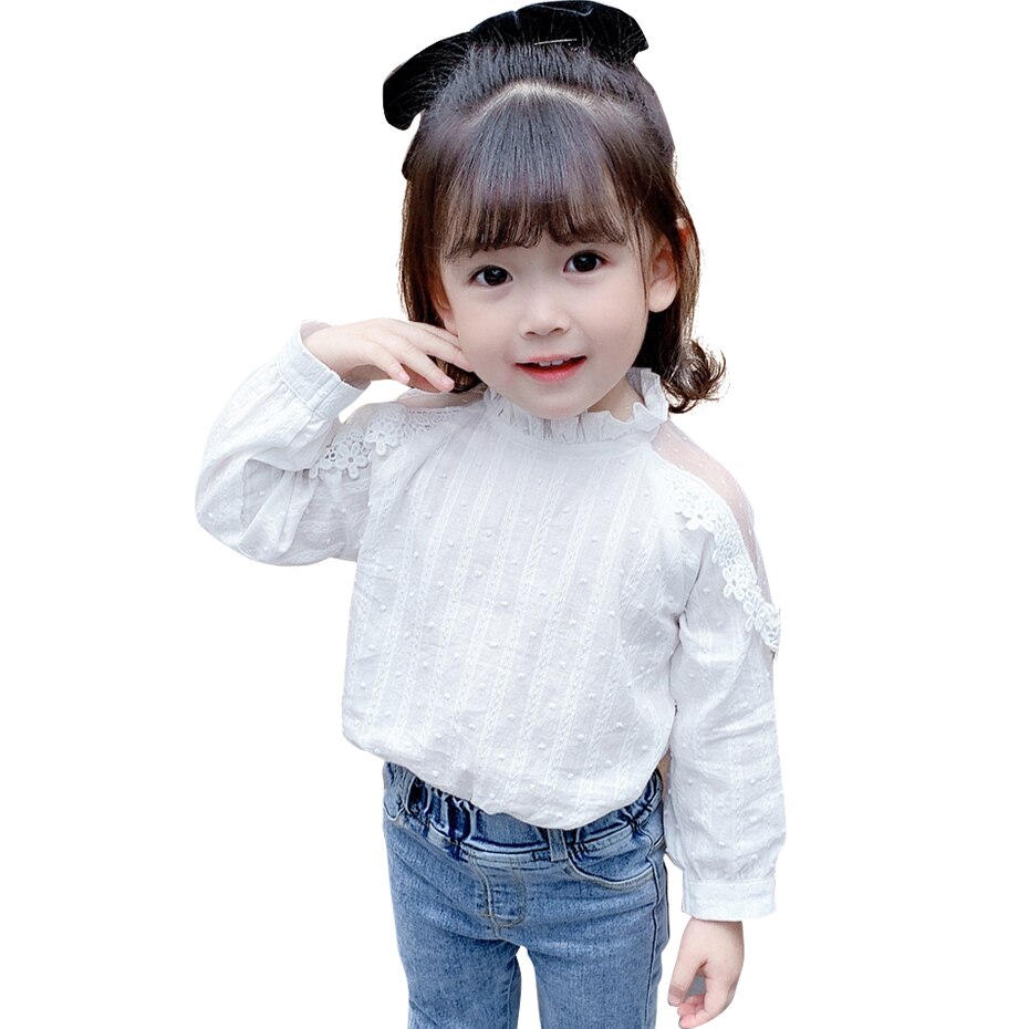 Blusa de encaje con volantes para niñas pequeñas, ropa informal
