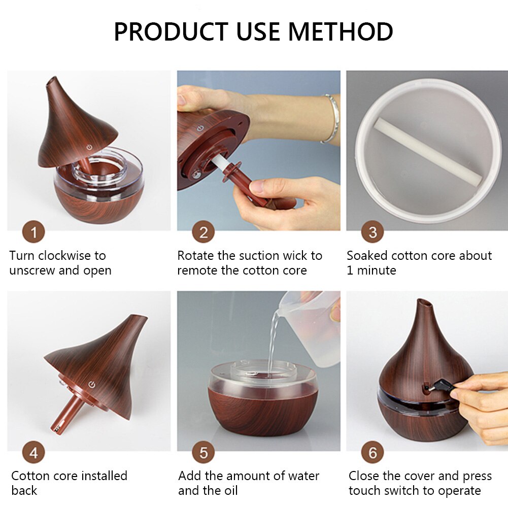 USB Essential Oil Diffuser Cool Wood Essential Aroma Aromatherapy Grain Air Humidifier 7LED Ultrasonic Mini Mist Maker LED Light