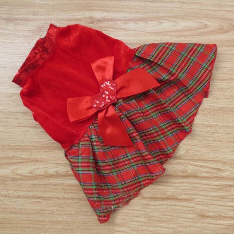 Mooie Puppy Plaid Bow Apparel Rode Jurk Kleding Hond Rok Voor Christmas Party Tb
