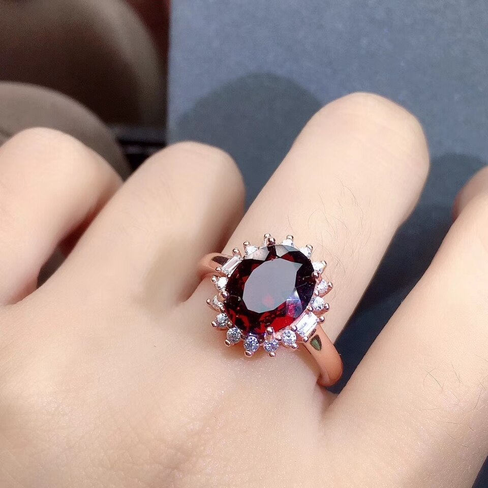 Kjjeaxcmy bene gioielleria Naturale Granato dell'argento Sterlina 925 Nuovo Delle Donne Del Pendente Della Collana Anello Orecchini impostato Supporto di Prova Bella: ring