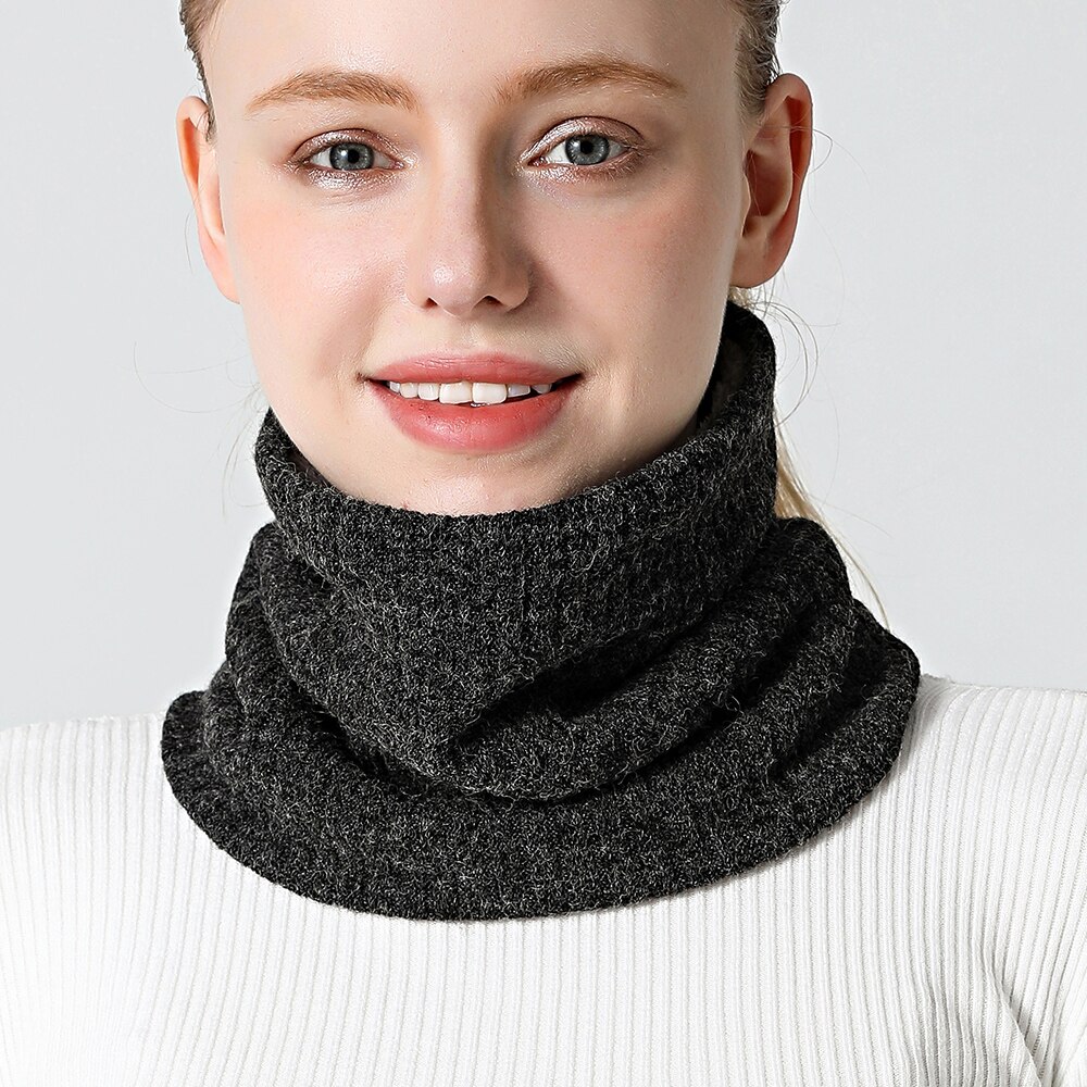 Women Knit Winter Scarf Snood Neck Plus Fur Ring Scarves Men Solid Warm Cashmere Round Collars Unisex Outdoor Scarfs