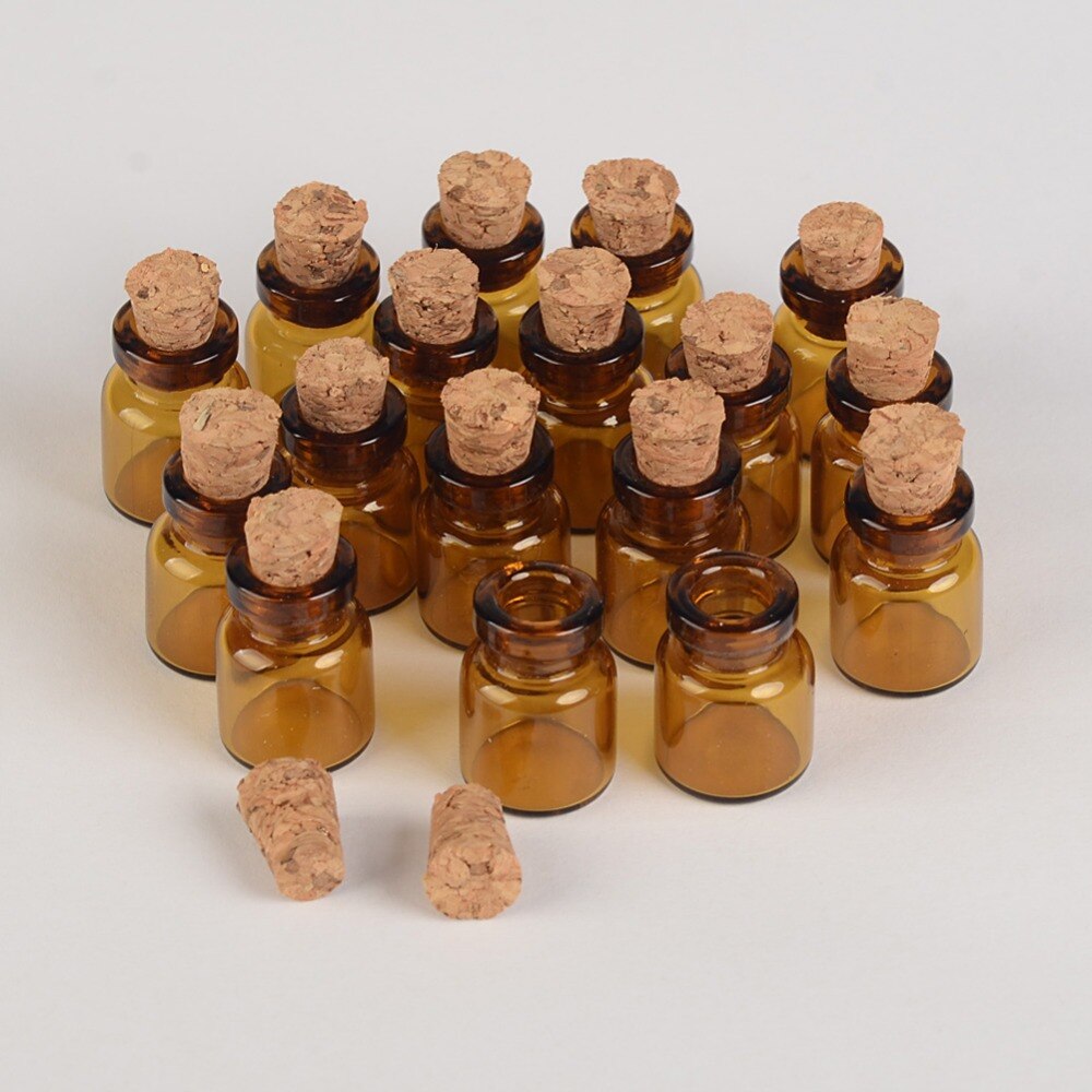 13*24*6mm 1ml Mini Amber Glass Bottles With Cork Empty Tiny Glass Vials Jars Small Wishing Bottle 100pcs/lot