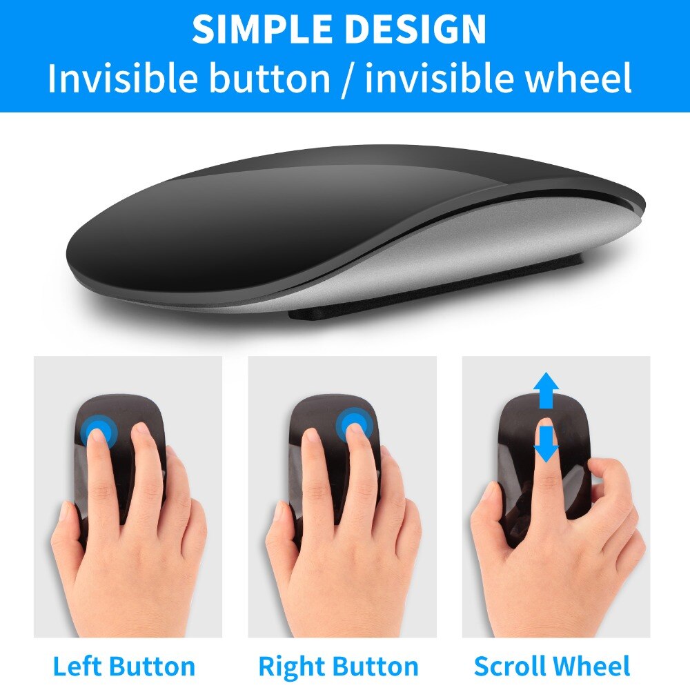 Magic Touch Bluetooth Muis Ergonomische Ultra Dunne Usb Optische Muizen 1600Dpi Computer Muis Met Usb C Adapter Voor Apple macbook Pc
