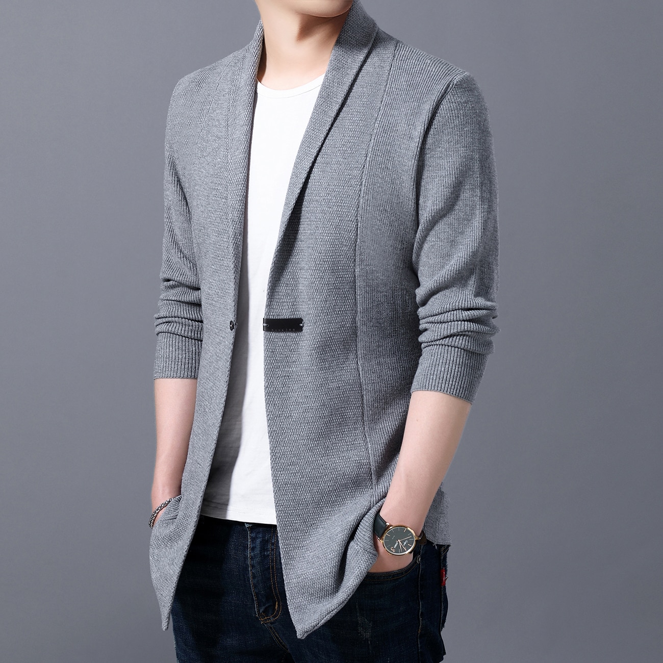 Cardigan herre gensere vår høst menn casual cardigan jakke mann ensfarget lang genser vindjakke single button coats