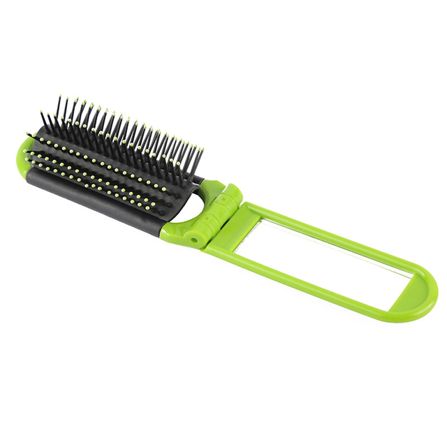 Peigne à cheveux de voyage , Portable et pliable, avec miroir, format de poche Compact, portefeuille, outils de coiffure: Green
