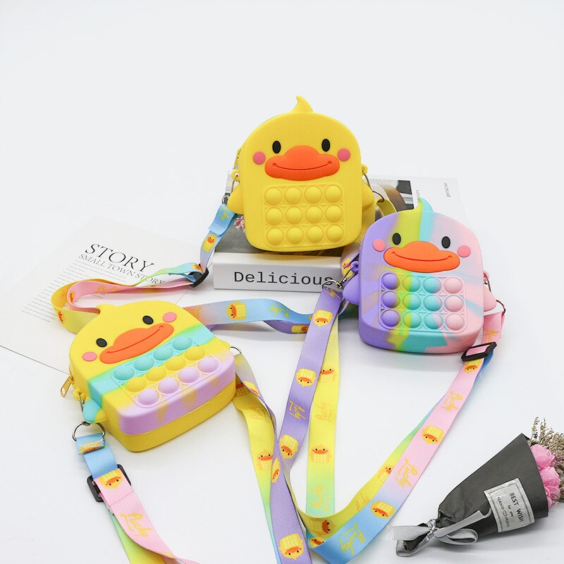 New little yellow duck pop it kawaii cute toy shoulder bag lalafanfan squishy anti-stress relieve squeeze toy for children