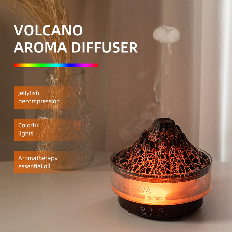 Difusor de Aroma de volcán, humidificador de aire ultrasónico, temporizador, apagado automático, Control remoto, difusores de llama para el hogar, dormitorio, blanco