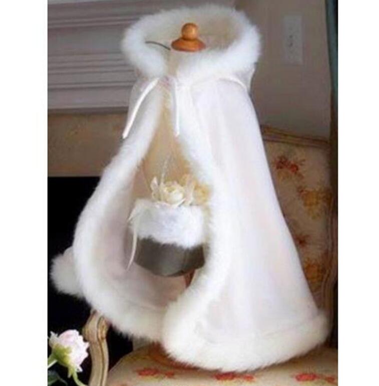 Witte Bruid Winter Bruiloft Mantel Sjaal Satijn Faux Fur Mantel Jas Bloem Meisje Mantel Middeleeuwse Mantel De Bruid Pluche cape: WYH-4571 white1 / 85 cm