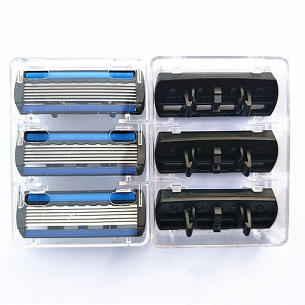 6 lags barbermaskine 1 barberbladsholder  + 7 blade udskiftning af barberhoved kassette barberkniv sæt blå ansigtskniv til mand