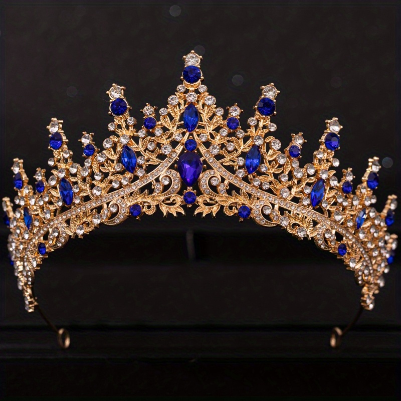Barok Kristal Tiara 'S En Kronen Voor Vrouwen Bruid Strass Prom Diadeem Bruids Bruiloft Haaraccessoires Sieraden Kroon Tiara: Blue Zinc Plated