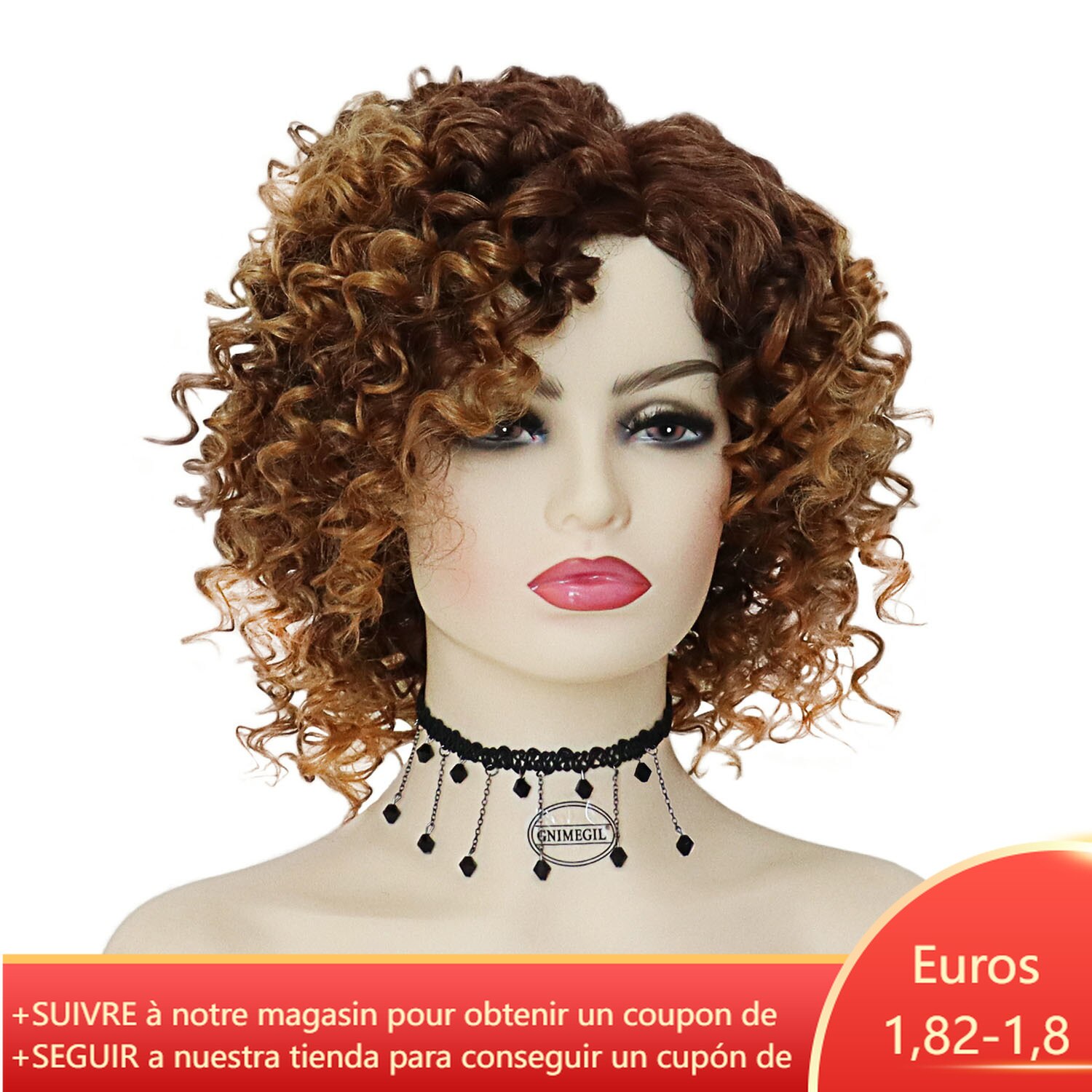 GNIMEGIL African American Wigs Female Synthetic Short Afro Kinky Curly Wigs for Black Women Natural Hair Ombre Dark Brown Roots