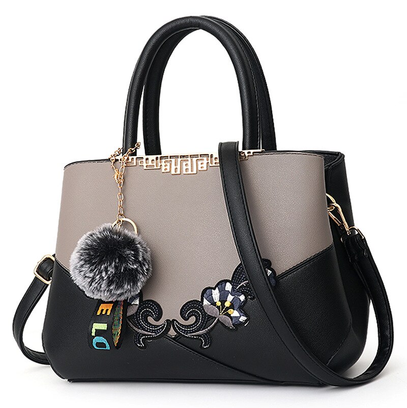 Embroidered Messenger Bags Women Leather Handbags Bags for Women Ladies Hand Bag Female bag: grey 3