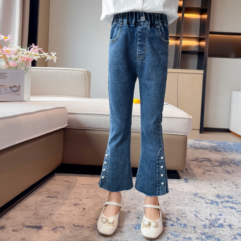 Pantalones vaqueros acampanados con perlas para niña, pantalón vaquero para niña de 6, 8, 9, 10 y 12 años, primavera y otoño, 2022