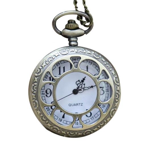 Unisex Hollow Flower Ronde Dial Arabische Romeinse Cijfers Ketting Quartz Zakhorloge:  Antique Brass