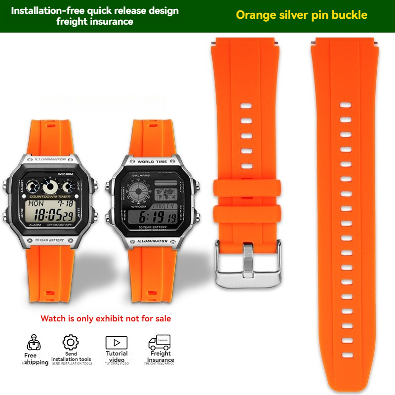 För casio klocka  ae1200 ae-1200 ae1300 sgw 400 sgw -300 a158w a159w silikon gummi klockarmband 18mm sport vattentätt klockarmband: Vit svart
