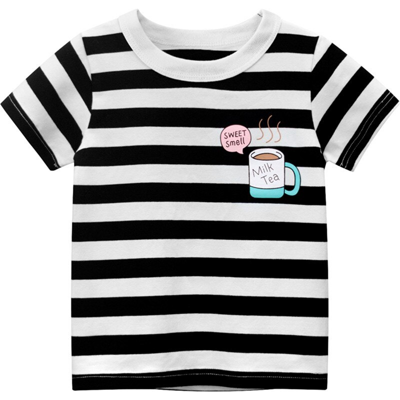 Del Fumetto di modo Stampato Pullover Dei Bambini di Estate T-Shirt A Righe Casual Stile Capi di Abbigliamento