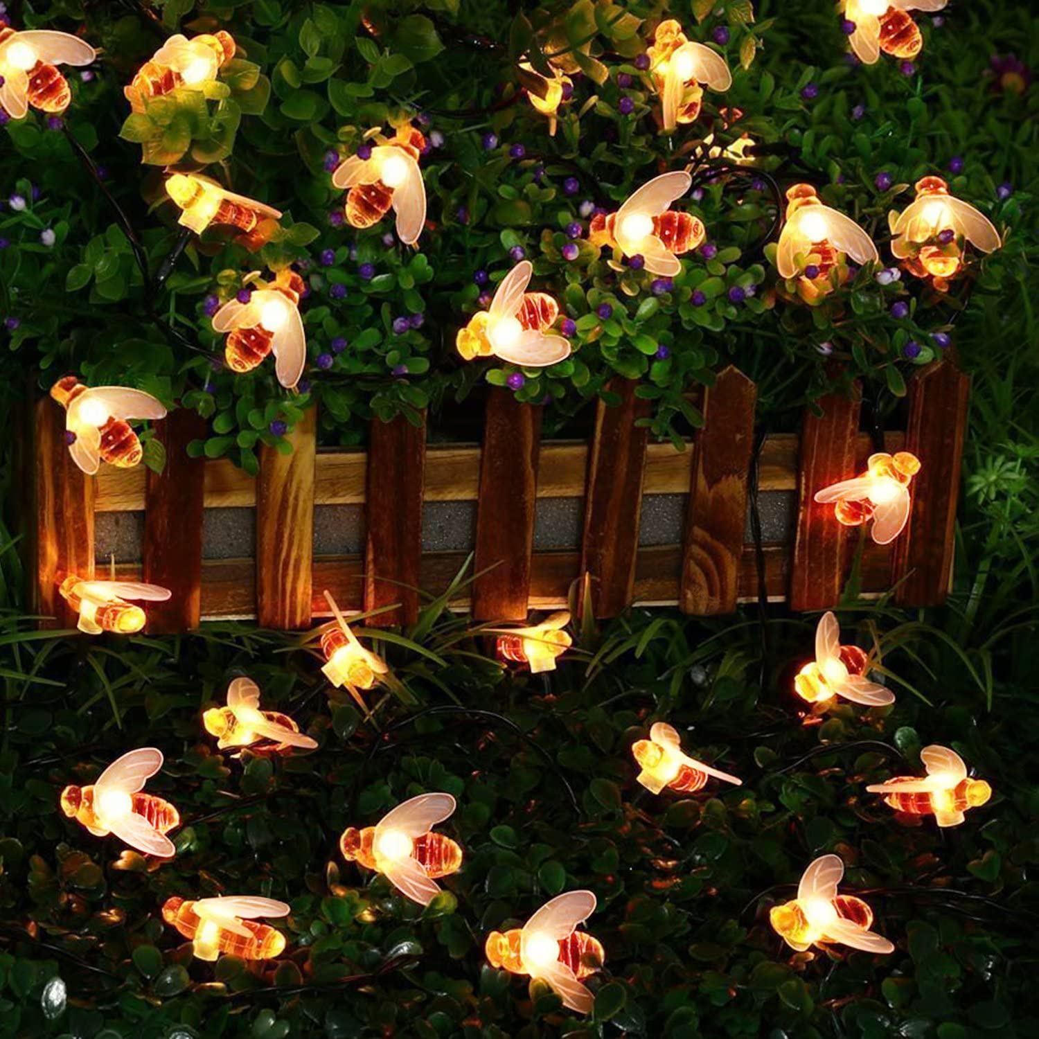 Solar Led Bienen Lichterkette, 30 Led Warmwei Auen Wasserdichte Lichterkette Dekorative Bont Garten, Party, Hochzeit, Haus