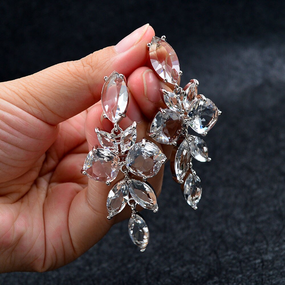 Cindy Xiang Witte Kleur Crystal Grote Leaf Oorbellen Voor Vrouwen Mode Grote Dangle-Oorbellen Bruiloft Sieraden