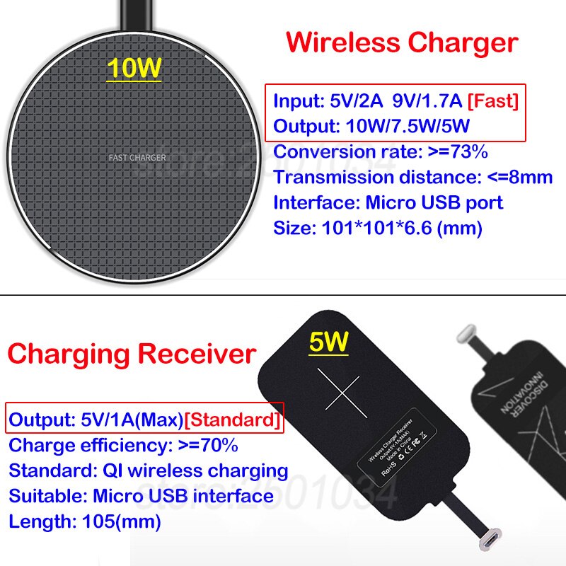 Adaptador de carga inalámbrica Qi para Huawei Honor 10i 20i 9 10 20 Lite Mate 10 Lite P Smart , cargador inalámbrico + receptor Micro USB