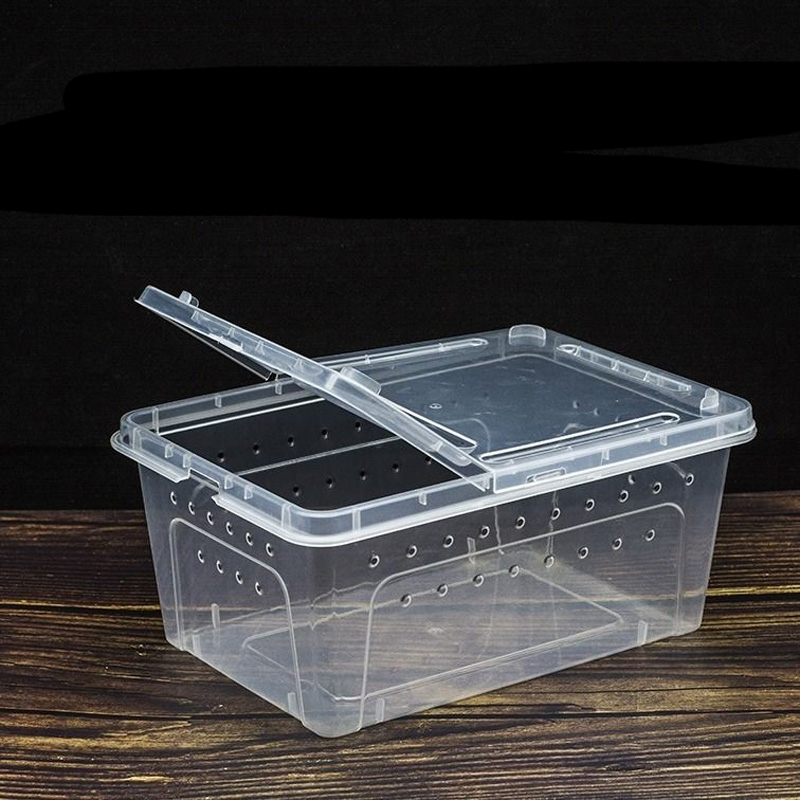 Terrario para los reptiles de caja de plástico transparente reptil de insectos de transporte de comida viva de alimentación caja tortuga reptil tanque lámpara