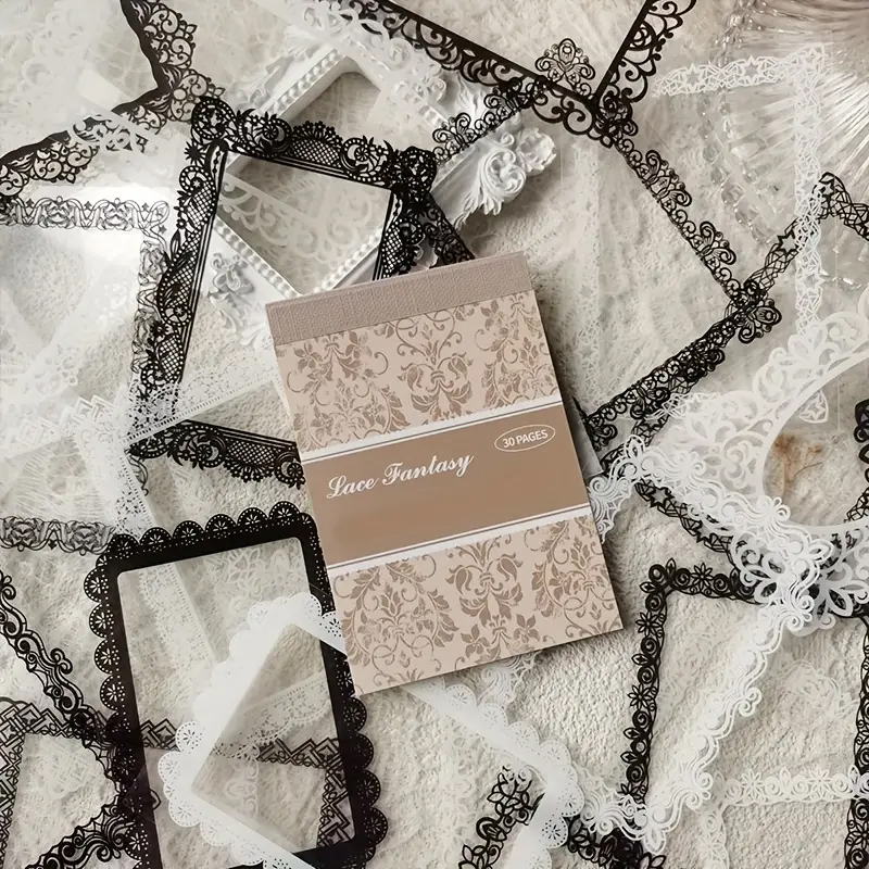 30 pièces, Style Vintage noir et blanc dentelle autocollants livre bricolage Journal indésirable Journal décoration Collage PET autocollant Album Scrapbooking