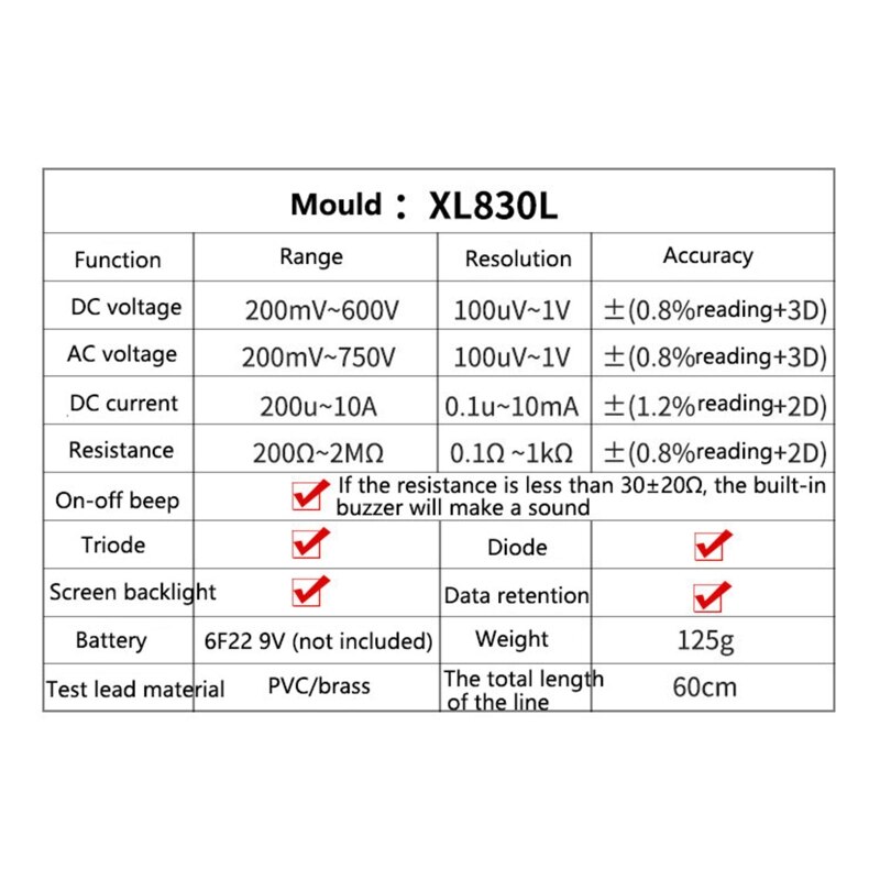 Portable Digital Multimeter Multi-Tester Backlight LCD Display Handheld Multimet