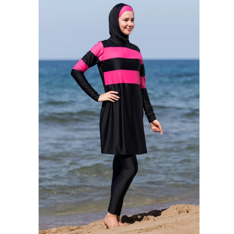 Bañador musulmán conservador, Hijab, blusa y pantalones, traje de baño islámico de cobertura completa para buceo acuático árabe Zwembroek Burquinis 4XL, 3 uds.: XL
