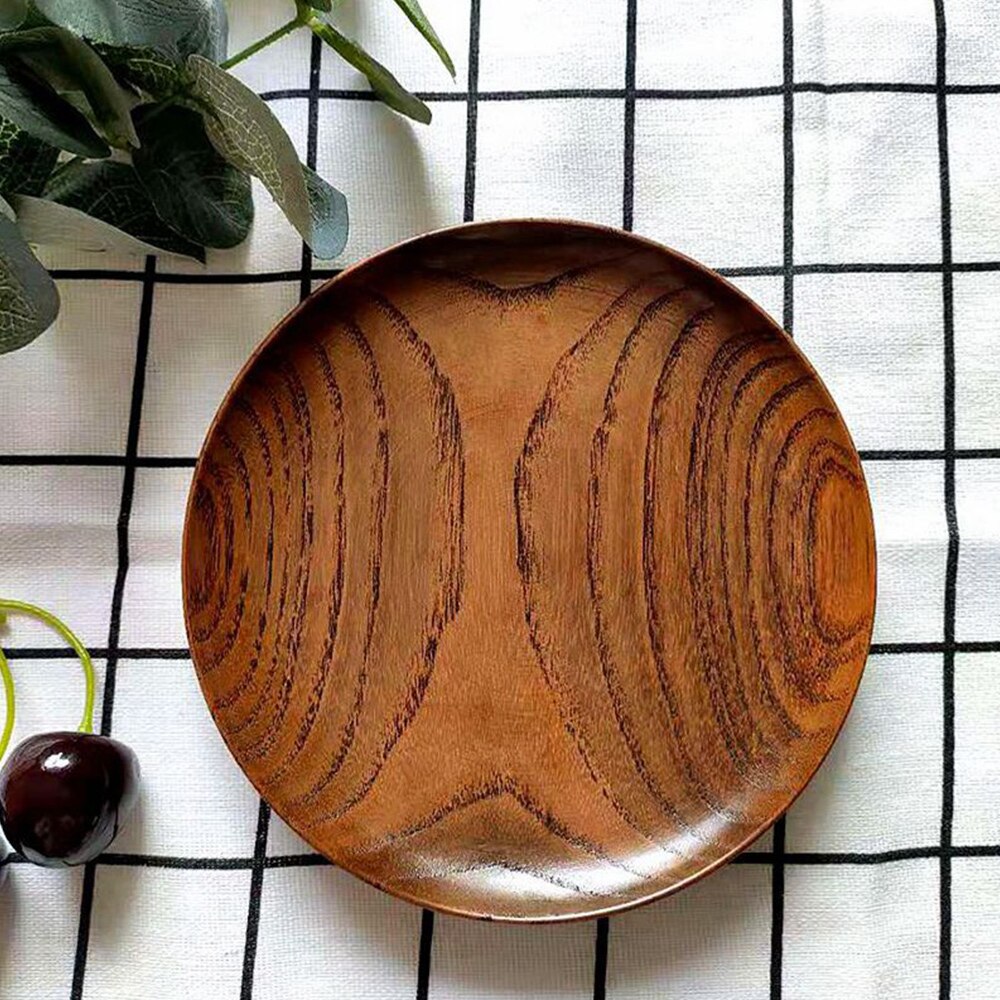 Ronde Houten Plaat Set Natuurlijke Acacia Hout Schotel Platen Cake Dessert Serveerschaal Japanse Sushi Plaat Houten Servies