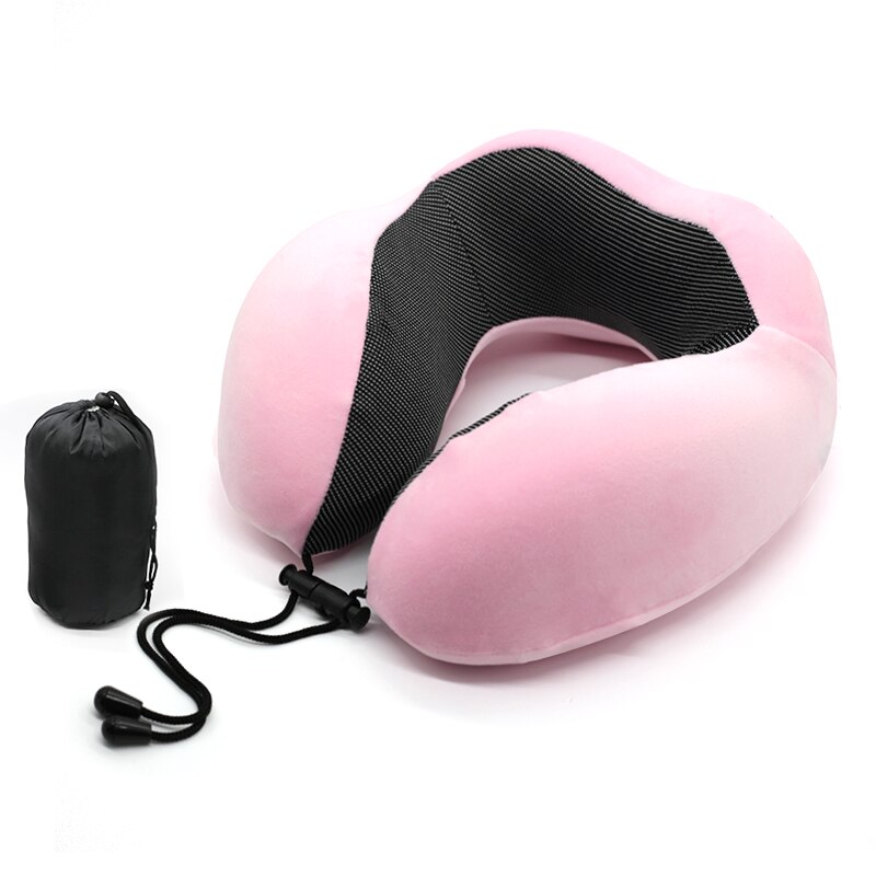 Reiskussen van traagschuim, nekkussen, comfortabele en ademende hoes, machinewasbaar, reisset voor in het vliegtuig: Roze / E-plg-bag-oogmasker