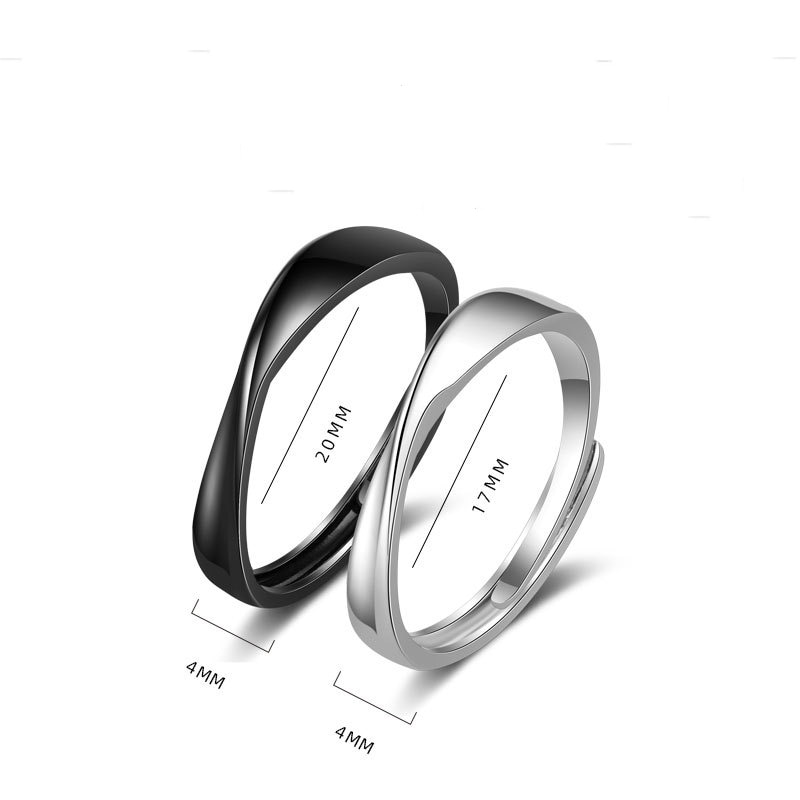 Mode Eenvoudige Geometrische Mobius Paar Ringen Voor Mannen Vrouwen Zwart Sliver Kleur Glad Verstelbare Open Ring Valentijnsdag