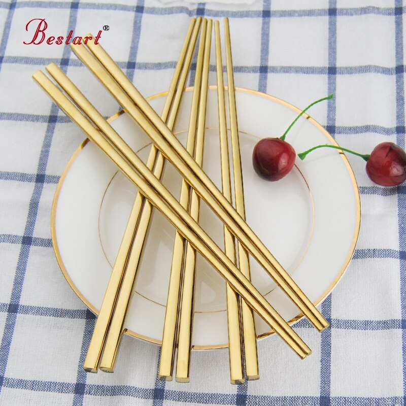 Baguettes chinoises chaudes en métal or en acier inoxydable bâton carré Sushi nouilles chinoises baguettes longue Baguette Cool outil pour manger