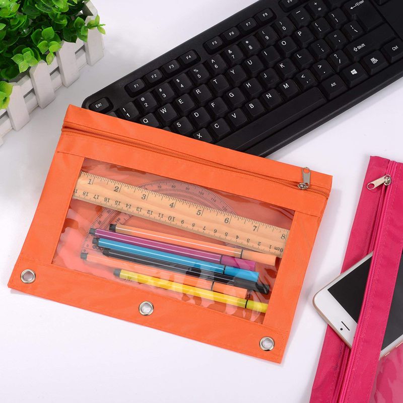 6 Stuks Ring Binder Pouch Potlood Zak Met Gaten 3-Ring Rits Zakjes Met Clear Window (6 Kleuren)